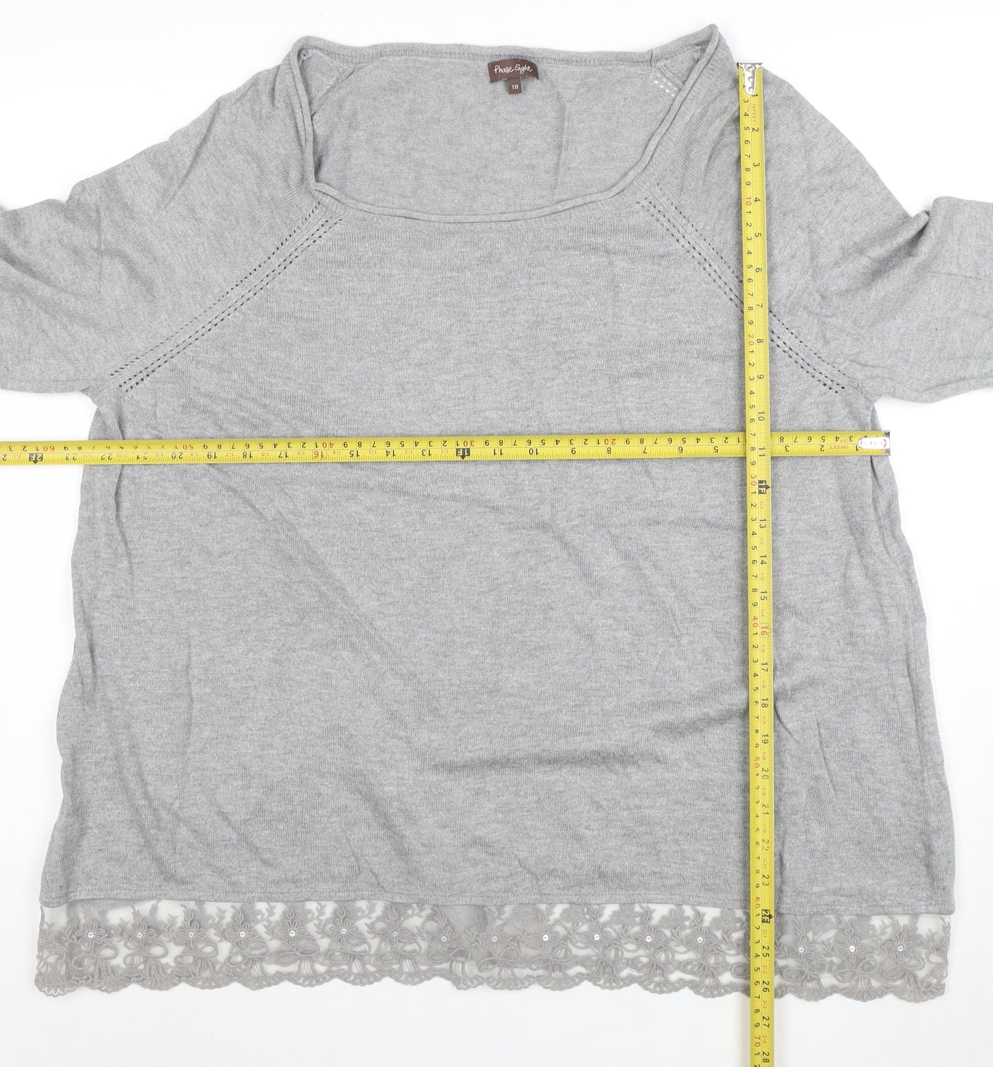 Phase Eight Women's Grey Lace Hem 3/4 Sleeve Jumper Size 18