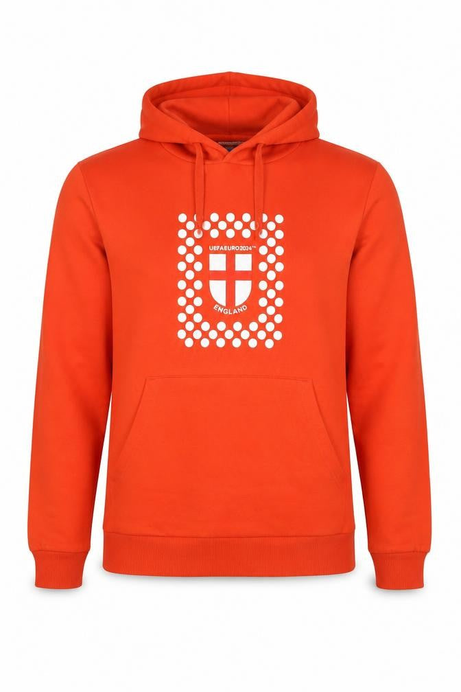 Front view of UEFA Euro 2024 England Men's Red Hoodie Small Cotton Blend Pullover
