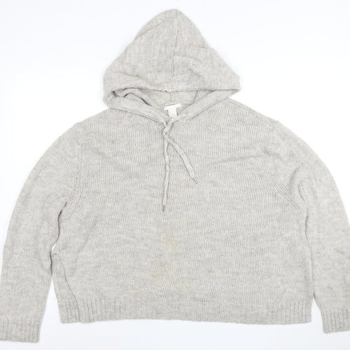 H&M Women’s Grey Hooded Wool Blend Knit Jumper Size 12 M
