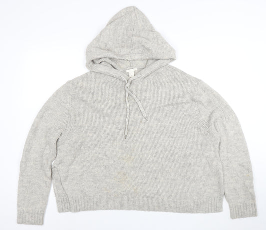 H&M Women’s Grey Hooded Wool Blend Knit Jumper Size 12 M