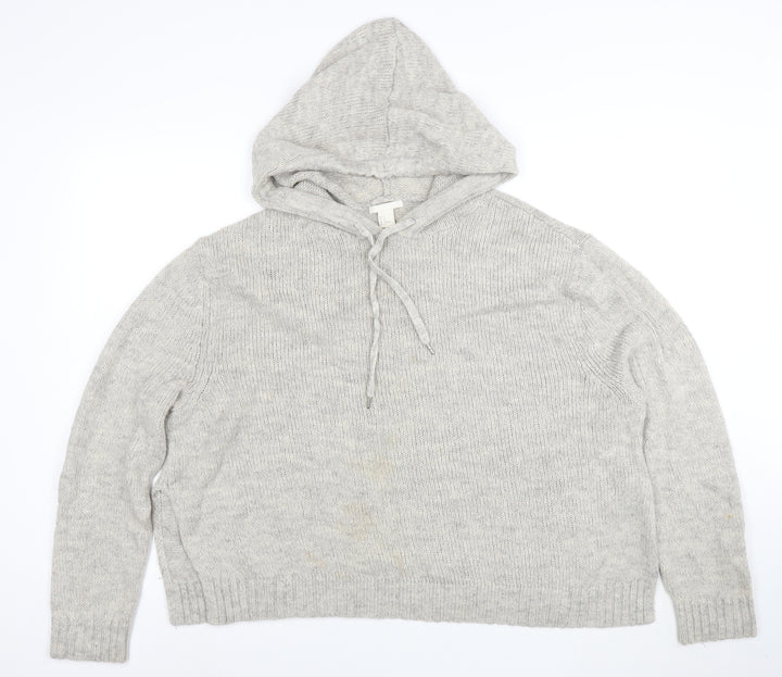 H&M Women’s Grey Hooded Wool Blend Knit Jumper Size 12 M
