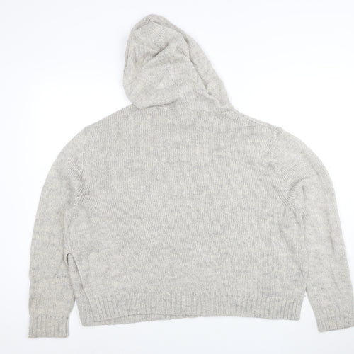 H&M Women’s Grey Hooded Wool Blend Knit Jumper Size 12 M