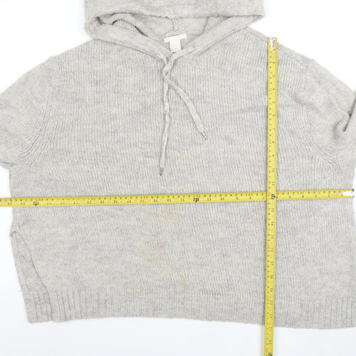 H&M Women’s Grey Hooded Wool Blend Knit Jumper Size 12 M