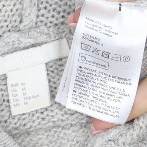 H&M Women’s Grey Hooded Wool Blend Knit Jumper Size 12 M