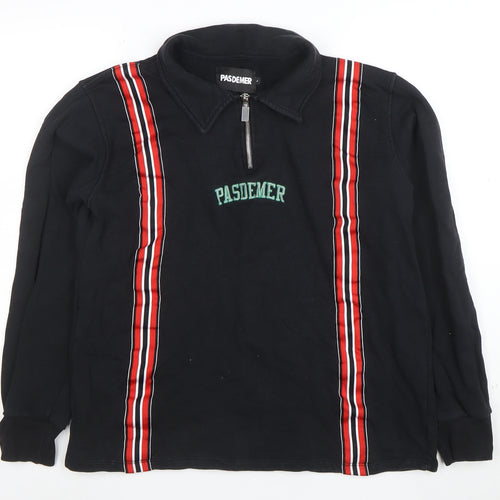 PASDEMER Men's Black L 1/4 Zip Collared Striped Sweatshirt