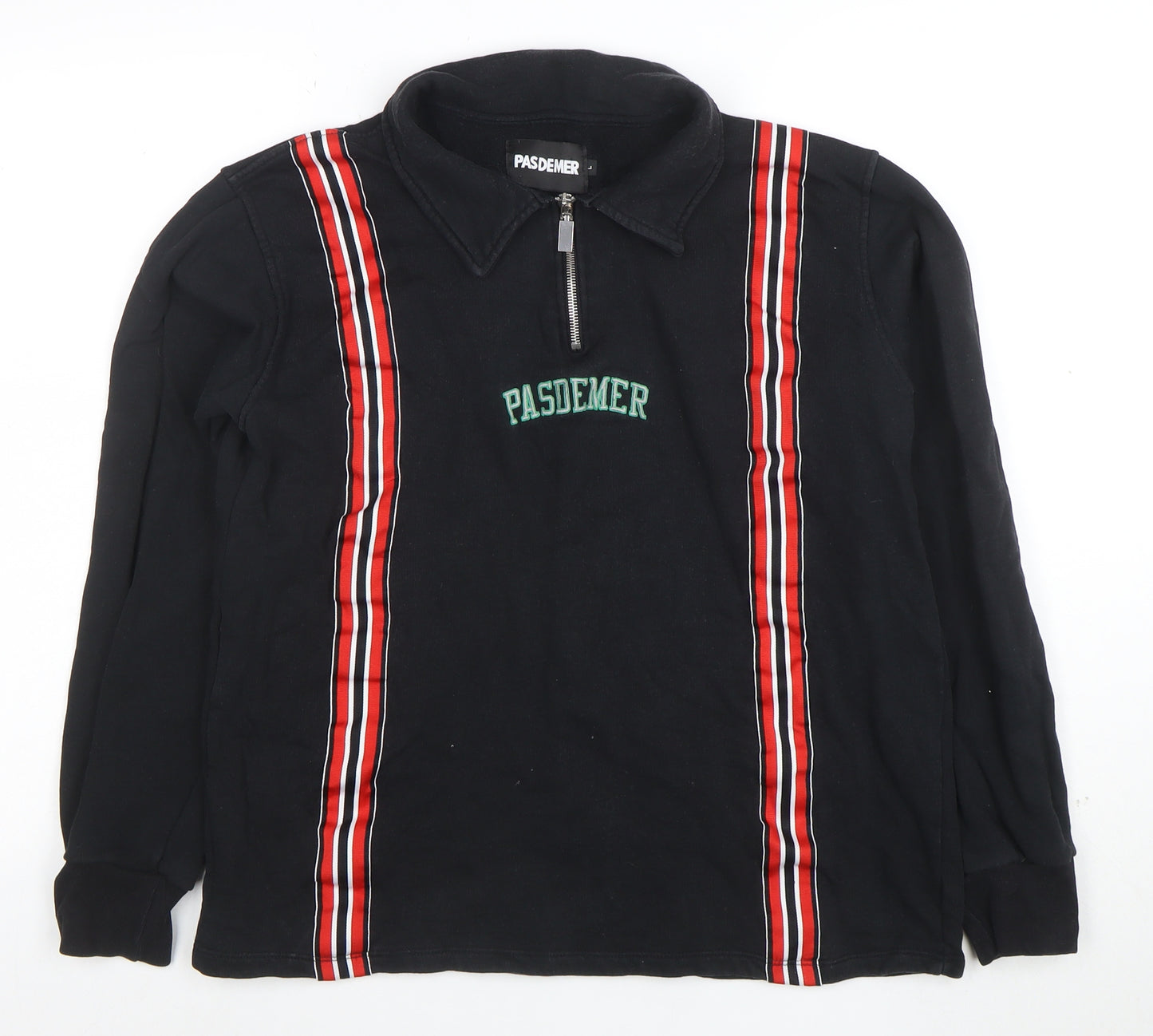 PASDEMER Men's Black L 1/4 Zip Collared Striped Sweatshirt