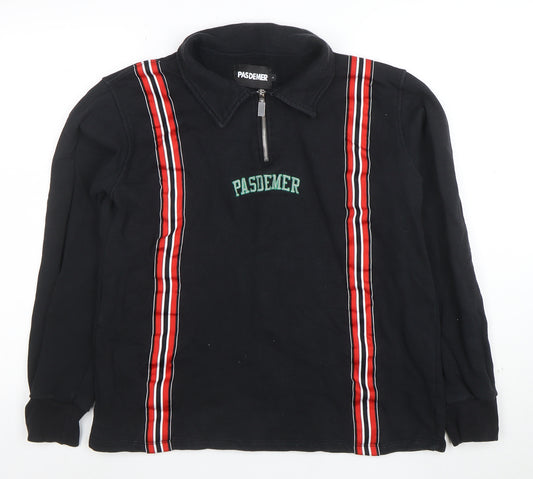 PASDEMER Men's Black L 1/4 Zip Collared Striped Sweatshirt