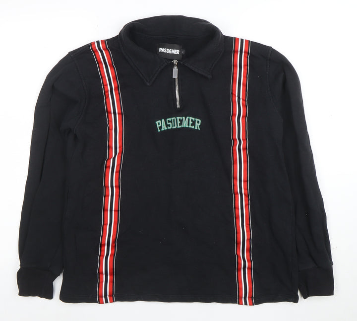 PASDEMER Men's Black L 1/4 Zip Collared Striped Sweatshirt