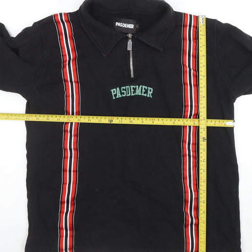 PASDEMER Men's Black L 1/4 Zip Collared Striped Sweatshirt