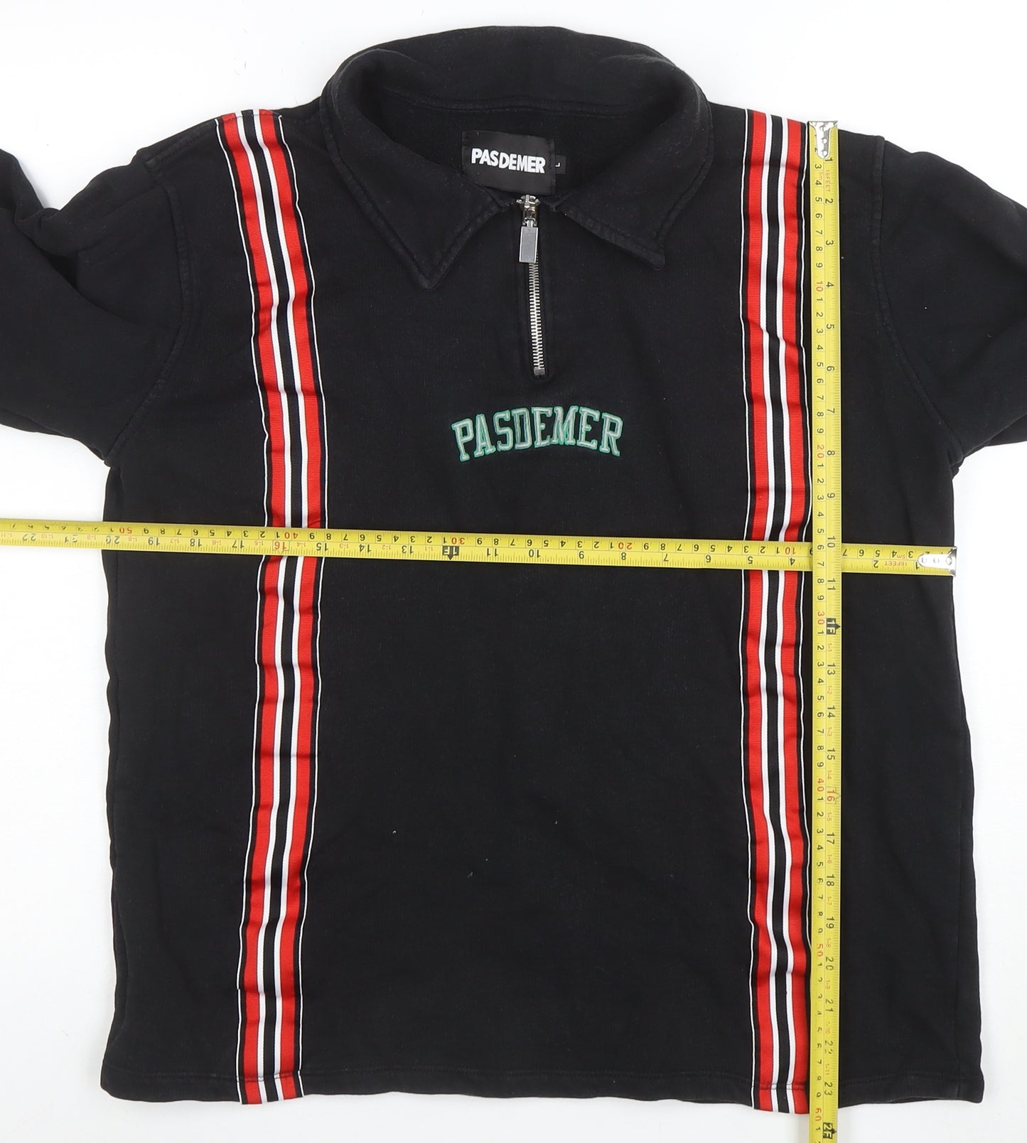 PASDEMER Men's Black L 1/4 Zip Collared Striped Sweatshirt