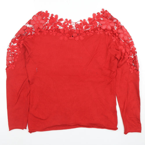 Kaleidoscope Women's Red Lace Detail Long Sleeve Tunic Blouse Size 12
