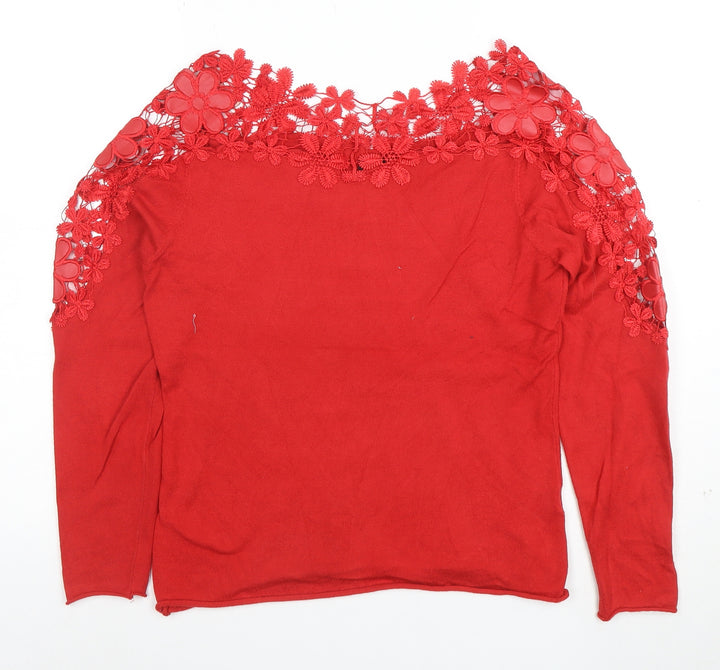 Kaleidoscope Women's Red Lace Detail Long Sleeve Tunic Blouse Size 12