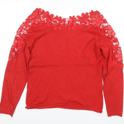 Kaleidoscope Women's Red Lace Detail Long Sleeve Tunic Blouse Size 12