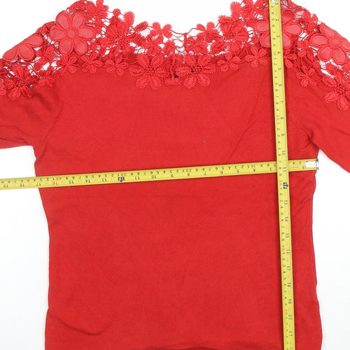 Kaleidoscope Women's Red Lace Detail Long Sleeve Tunic Blouse Size 12