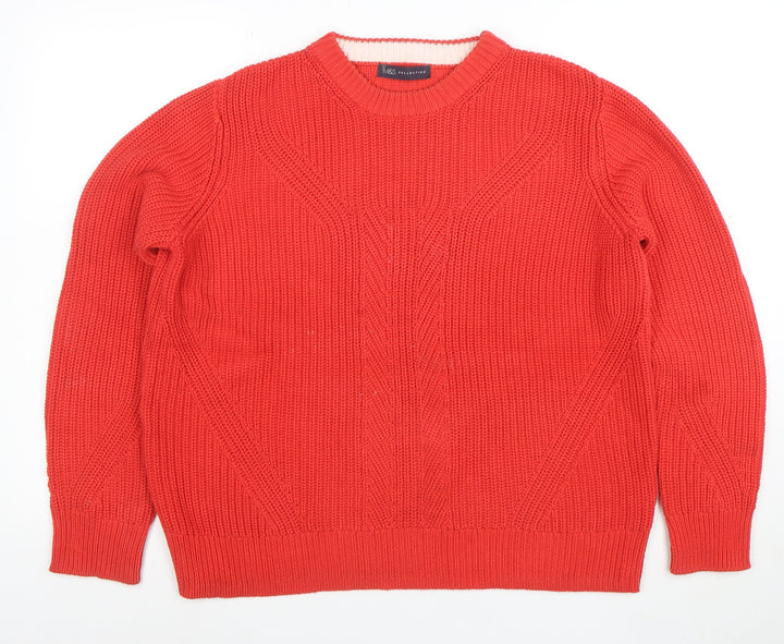 Marks and Spencer Women’s Red Cotton Chunky Knit Jumper Size M