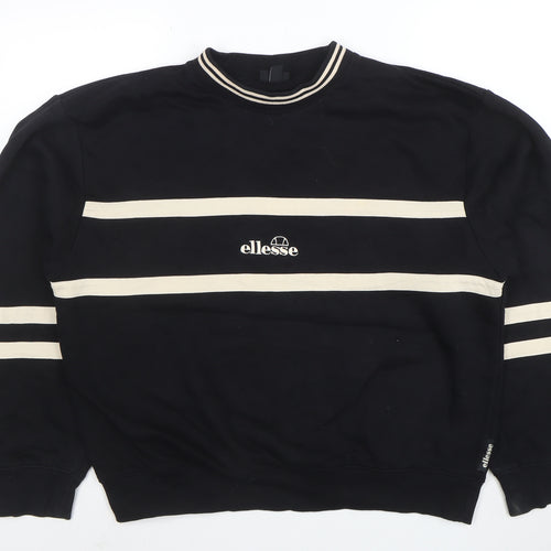 Ellesse Women Black Beige Stripe Crew Neck Sweatshirt UK14
