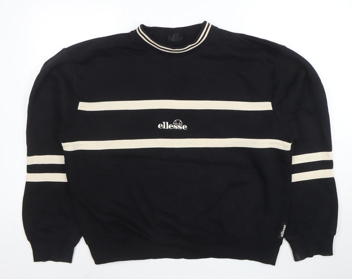 Ellesse Women Black Beige Stripe Crew Neck Sweatshirt UK14