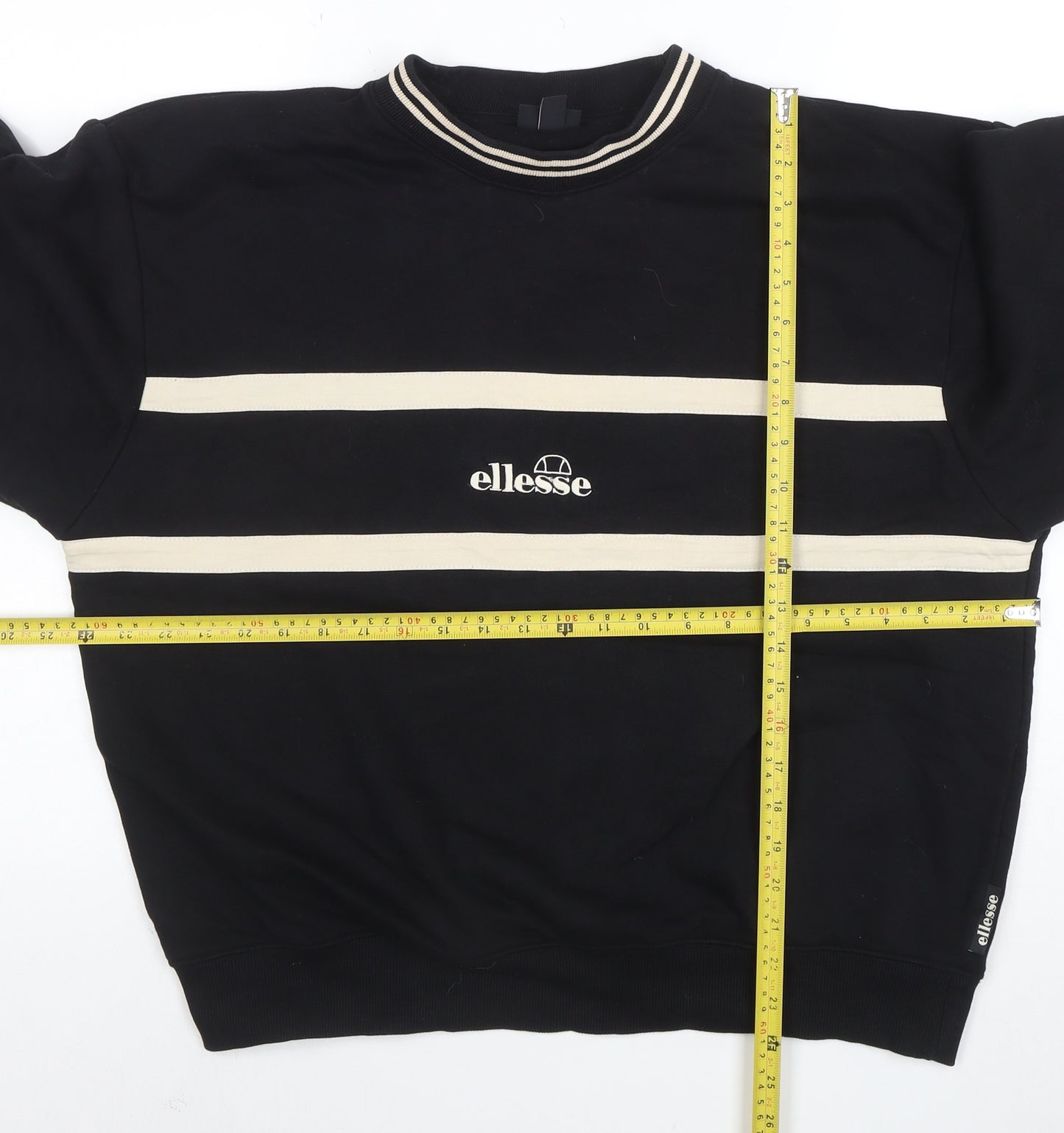 Ellesse Women Black Beige Stripe Crew Neck Sweatshirt UK14