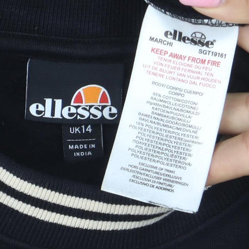 Ellesse Women Black Beige Stripe Crew Neck Sweatshirt UK14