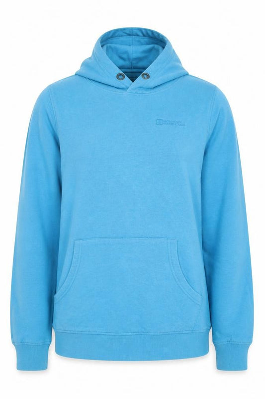 Front view of Mountain Warehouse women’s blue pullover hoodie, size M, cotton blend