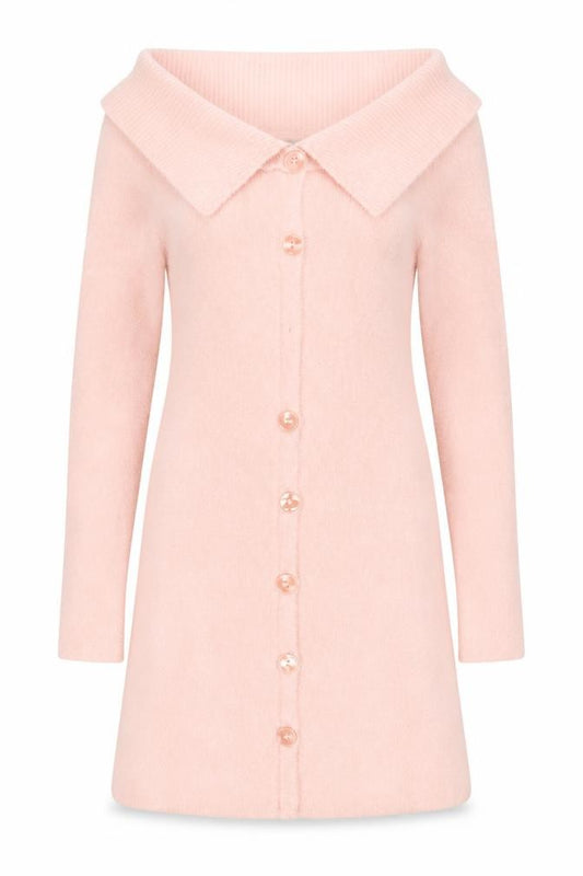 Front view of ASOS Women’s Pink Off Shoulder Knit Jumper Dress, size UK 12