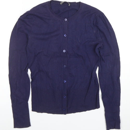 Oasis Women Blue Crew Neck Long Sleeve Button Cardigan M