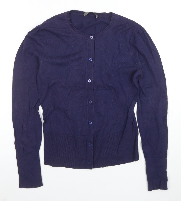 Oasis Women Blue Crew Neck Long Sleeve Button Cardigan M