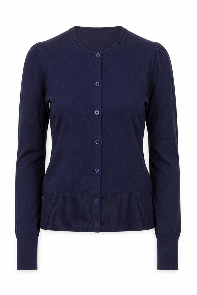 Oasis Women Blue Crew Neck Long Sleeve Button Cardigan M