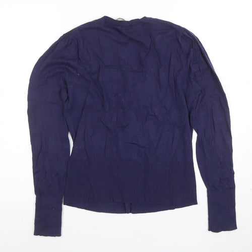 Oasis Women Blue Crew Neck Long Sleeve Button Cardigan M