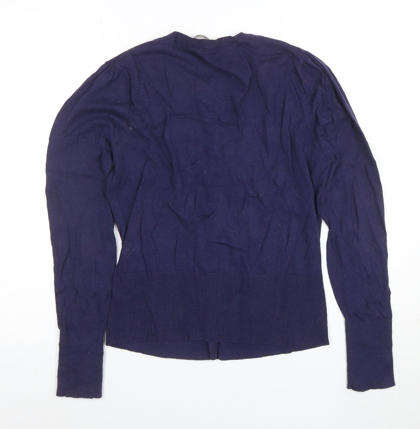 Oasis Women Blue Crew Neck Long Sleeve Button Cardigan M