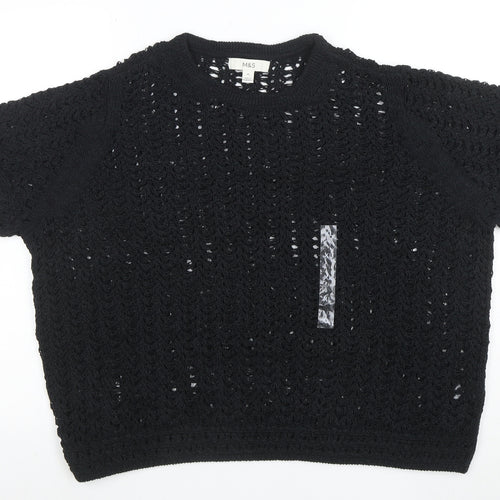 Marks and Spencer Women's Black XL Crochet Knit Short Sleeve Top