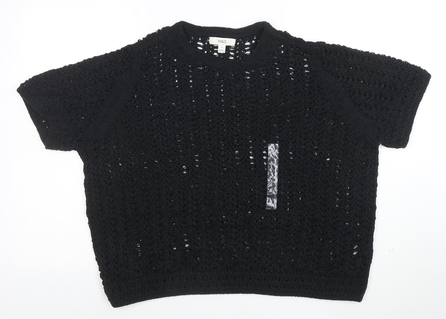 Marks and Spencer Women's Black XL Crochet Knit Short Sleeve Top