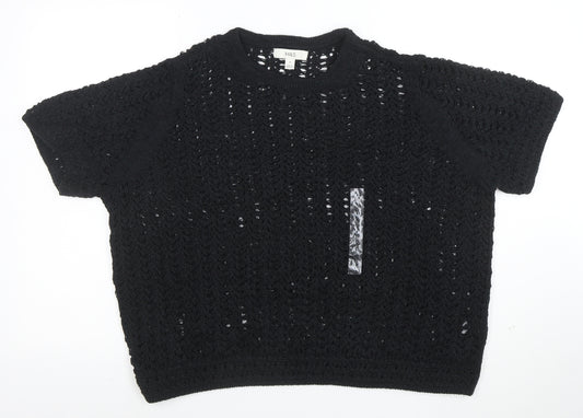 Marks and Spencer Women's Black XL Crochet Knit Short Sleeve Top