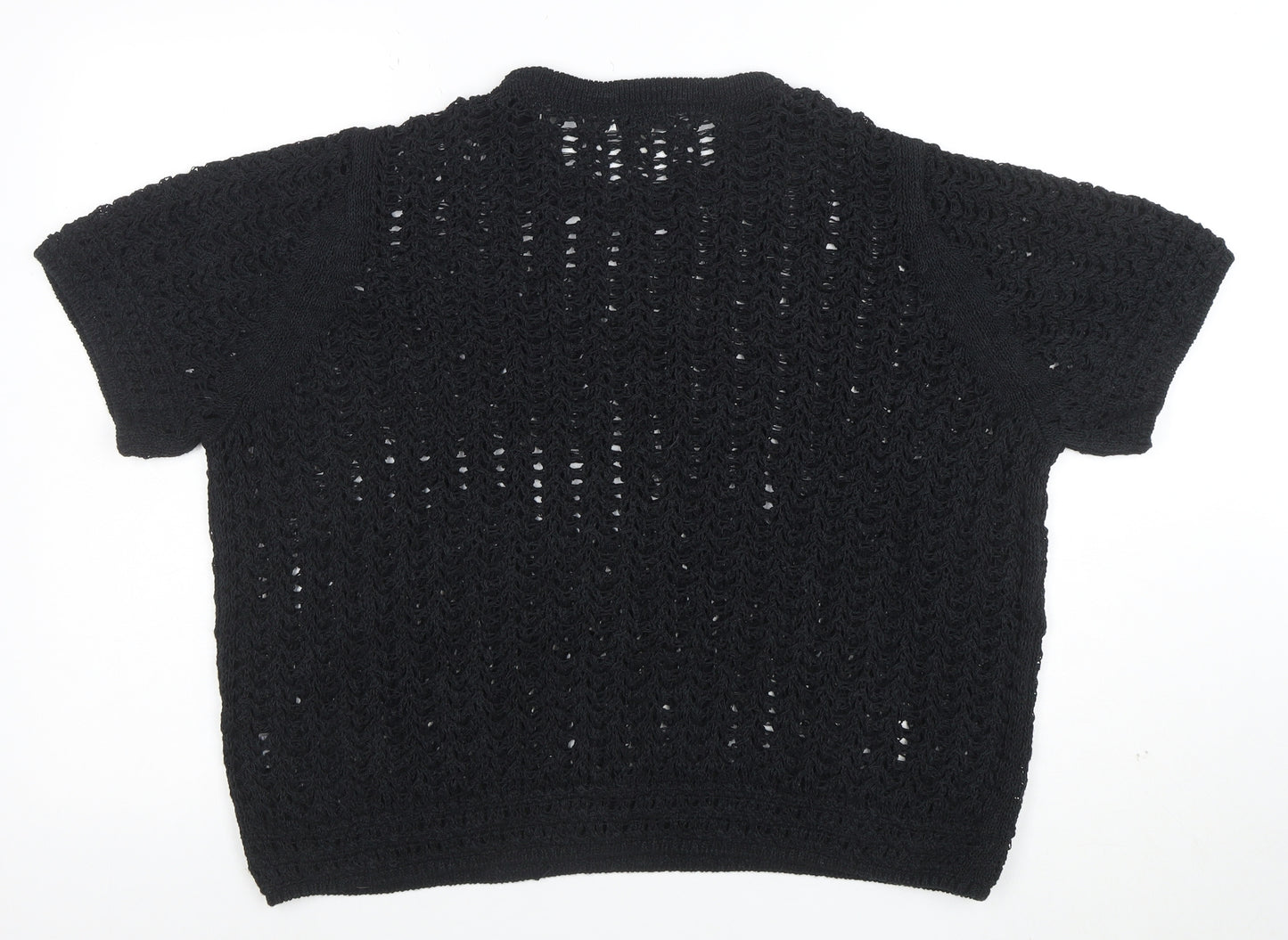 Marks and Spencer Women's Black XL Crochet Knit Short Sleeve Top