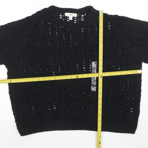 Marks and Spencer Women's Black XL Crochet Knit Short Sleeve Top