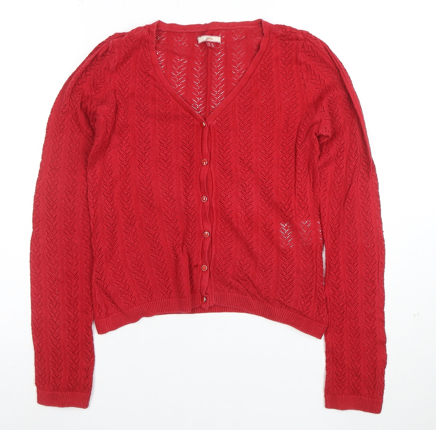 Joe Browns Women Red V-Neck Open-Knit Button Cardigan Size 8