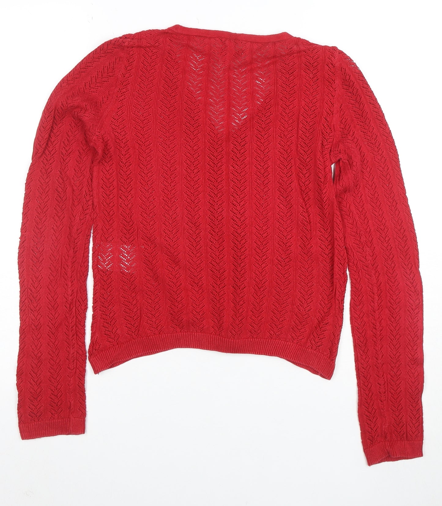 Joe Browns Women Red V-Neck Open-Knit Button Cardigan Size 8