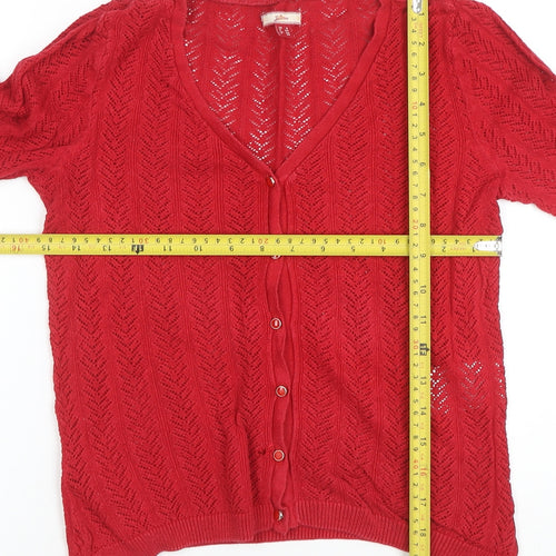 Joe Browns Women Red V-Neck Open-Knit Button Cardigan Size 8