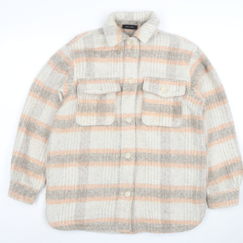 New Look Women's Beige Checked Wool Blend Shacket Size 10