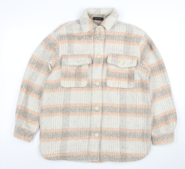 New Look Women's Beige Checked Wool Blend Shacket Size 10