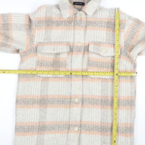 New Look Women's Beige Checked Wool Blend Shacket Size 10