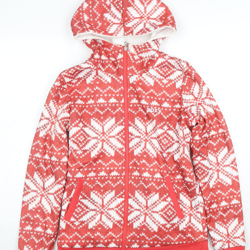 Roxy Womens Red White Fair Isle Full Zip Hoodie Medium