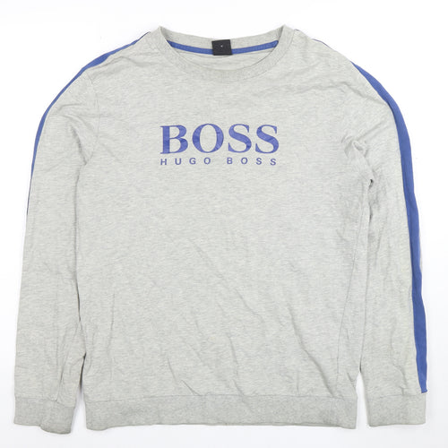 Hugo Boss Men's Grey Blue Stripe Crew Neck Sweatshirt Size M
