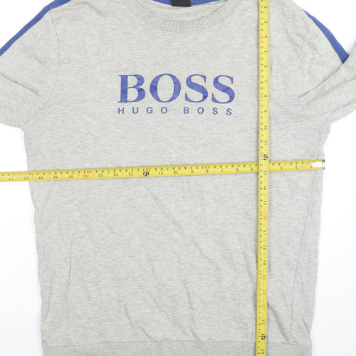 Hugo Boss Men's Grey Blue Stripe Crew Neck Sweatshirt Size M