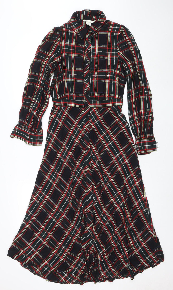 H&M Women’s Multicoloured Check Shirt Dress Size 6 Long Sleeve Midi