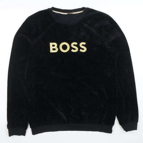 BOSS Womens Black Velour Pullover Sweatshirt Size S