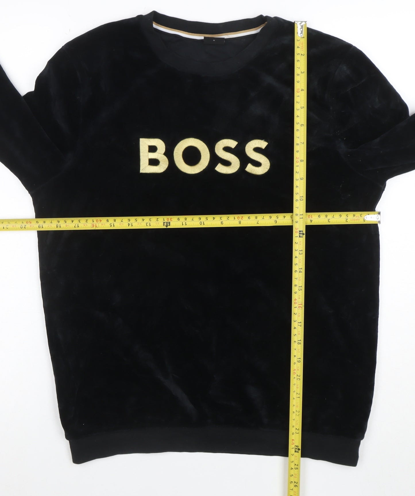 BOSS Womens Black Velour Pullover Sweatshirt Size S