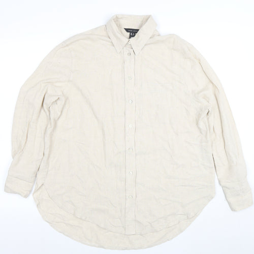 New Look Women Beige Long Sleeve Linen Button-Up Shirt Size 8