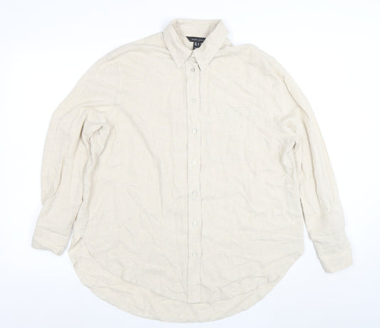 New Look Women Beige Long Sleeve Linen Button-Up Shirt Size 8