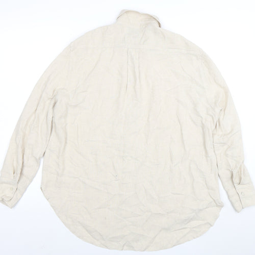 New Look Women Beige Long Sleeve Linen Button-Up Shirt Size 8